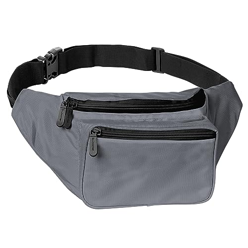Gray Fanny Pack Belt bag - Crossbody Waist Bag for Men or Women - Hands-Free, Waterproof Large Bumbag for Hiking, Running, and Travel - color: Gray Sheen