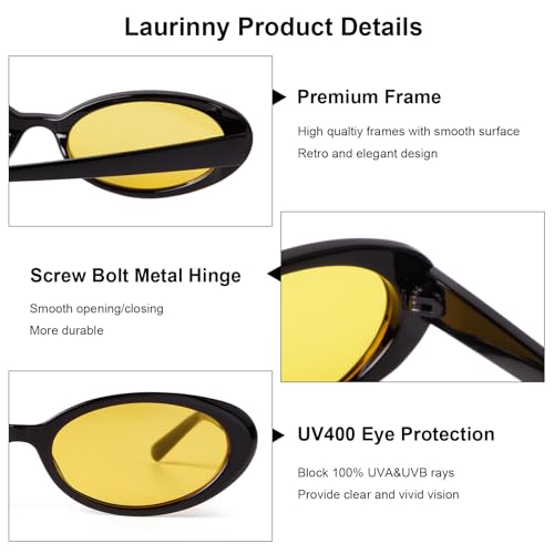 90s Sunglasses for Women Men Retro Small Oval Sunglasses - color: Black/Yellow