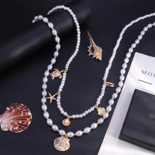 Gold Starfish Seashell Waist Chain Belt for Women Boho Mermaid Pearl Body Chain Summer Beach Vacation Bikini Jewelry Accessories - style: Pearl Double
