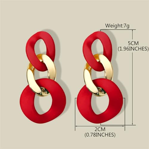 Charm Elegant Hollow Color Chain Acrylic Geometric Temperament Dangle Drop Earrings Bohemian Minimalist Hypoallergenic Jewelry Gift - color: Red Gold Red Earrings