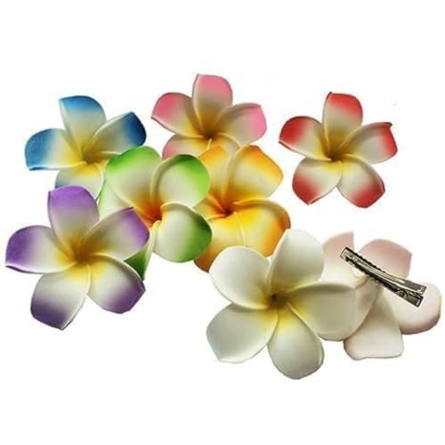 Hair Flower Clips, 4Pcs 7cm White and Pink Hawaiian Frangipani, Plumeria Foam Head Flower Party Beach Hair Clip flower, Hawaiian Hair Clips