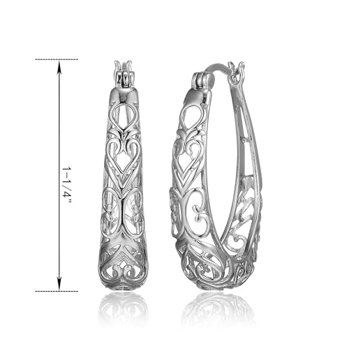Amazon Collection Sterling Silver Filigree Oval Hoop Earrings - color: Silver