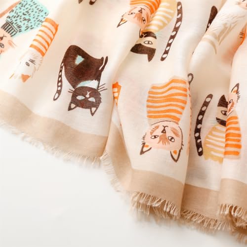 WaJuemy Travel Boho Scarf for Women Casual Lightweight Pashmina Scarves Fashion Multicolor Shawl Wraps with Fringed Beads - color: 22 Khaki Cat