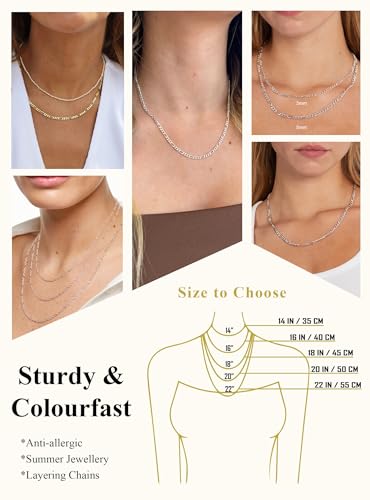 Avotto S925 Sterling Silver Figaro Chain Necklace for Women Girls 3mm/5mm Thick Sturdy & Colourfast Women's Chain Necklaces Jewelry for Women Girls 14/16/18/20/22/24/Inch - color: 3mm-Silver, size: 24 inch(60cm)-Statement Length