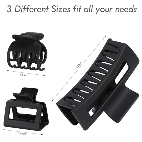 CHANDAT 3 Style Hair Claw Clips 9 pcs Medium Claw Clips Hair Clips for Women Rectangle Claw for Thick Hair Square Hair Clips for Thin Hair Accessories for Women (Black) - color: Black