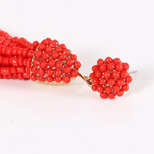NLCAC Women's Beaded tassel earrings Long Fringe Drop Earrings Dangle 6 Colors - color: red