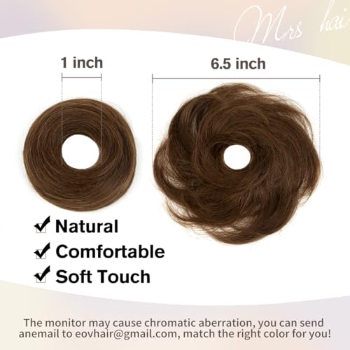 2 PCS Medium Brown Hair Bun, Messy Bun Hair Piece, Soft Fluffy Elastic Scrunchie, 30s Easy Updo for Women & Kids, Ideal for Daily Wear, Ballet, Dance & Office Use - color: Chocolate Brown, size: 4 Inch
