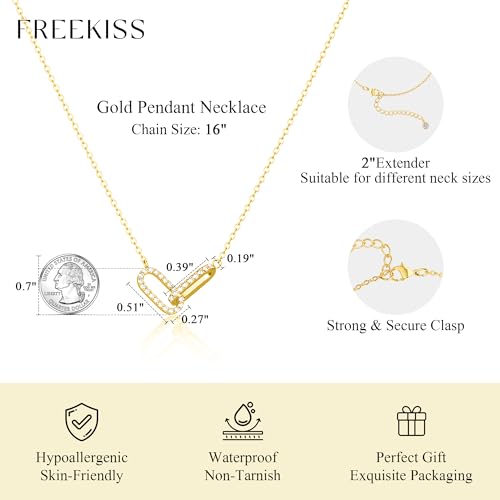 Freekiss Gold Pendant Necklace for Women, Dainty Diamond Necklaces for Women Simple 14K Gold Plated Paperclip Choker Necklaces Cute Minimalist Open Oval Necklaces Gold Jewelry for Women Gifts - color: Gold, style: CZ Paperclip-gold