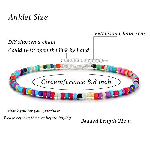 XIJIN 8Pcs Handmade Beaded Anklets for Women Boho Colorful Beads Ankle Bracelets Adjustable Foot Anklet Set - color: C