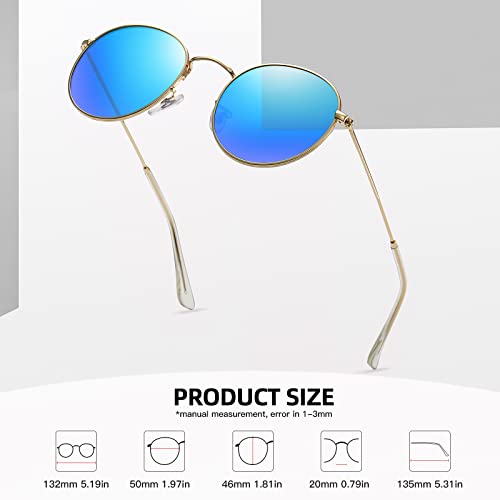 MEETSUN Round Polarized Sunglasses for Women Men Classic Retro Metal Frame Sun Glasses UV Protection - color: Gold/Blue