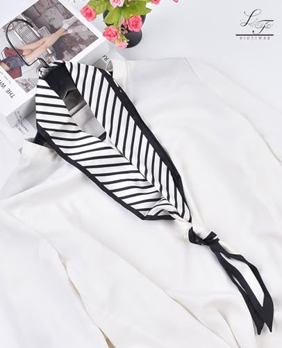 Hioyiwse Head Scarf Hair Neck Scarves For Women Purse Bag Scarfs For Handbags Silky Long Thin Satin Headscarf Fashion - color: B2-black Lines on White Background