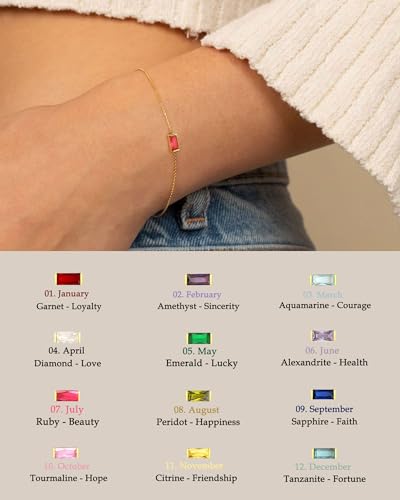 FUNEIA Birthstone Gold Bracelets for Women Non Tarnish Trendy Dainty 14K Gold Plated Bracelet Stack Stackable Blue Green May Emerald Friendship Bracelets Jewelry Gifts for Mom Best Friend - color: 07. July(Ruby)