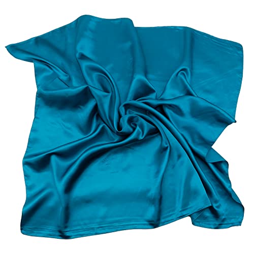 NZKNP Silk-Like Head Scarf - Women's Bandana Wraps - color: 16-turquoise, size: 35"*35"