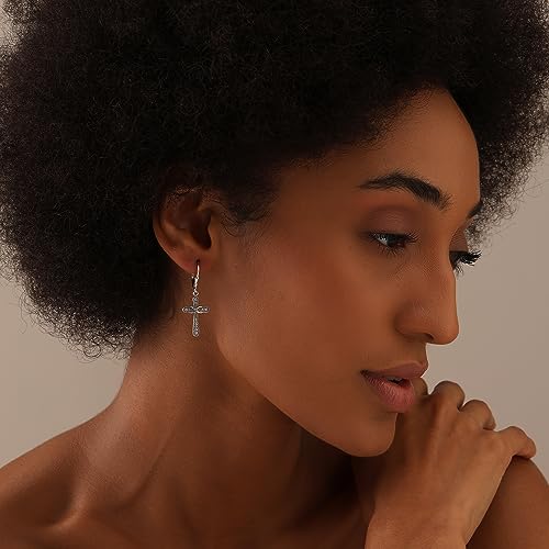 LeCalla 925 Sterling Silver Leverback Drop Earrings | Lightweight Celtic-Knot Filigree Heart Teardrop Dangle Earring for Women's Gift for Her - color: Zirconia Infinity Cross