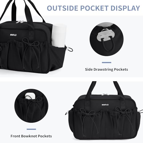 ECOHUB Small Gym Bag for Women, Mini Gym Duffle Bag with Wet Compartment, Bowknot Sports Bag, Cute Gym Tote Bag Dance Yoga Workout Travel Bags Black - color: Black