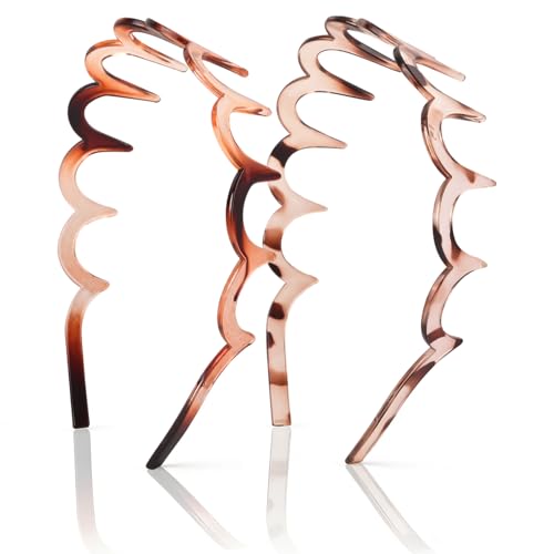 Zigzag Headbands for Women, 2-Pack U-Shaped Hair Comb Headband, Non-Slip Slick-Back Hair Accessories, Tortoiseshell & Amber Gray Recycled Plastic, Teeth Hairband for Everyday Styling & Workout - color: Tortoiseshell Gray & Amber Gray