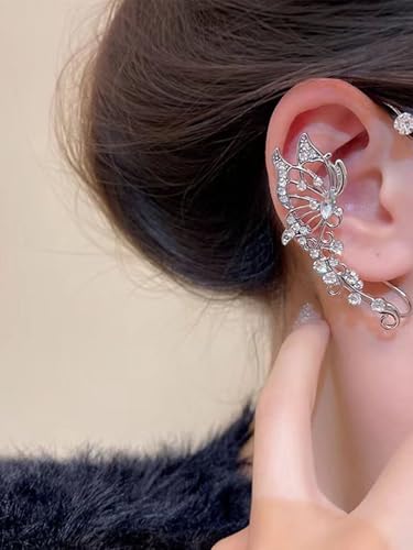 2 PCS Butterfly Ear Cuff Fairy Wing Cuff Wraps Vintage Non-Piercing Fake Earrings for Women Bridal Wedding Party Prom Ball Jewelry Crystal Rhinestone Sparkling - style: Style6