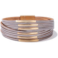 FANCY SHINY Boho Leather Bangle Bracelets Stackable Noodle Tube Bracelets Layered Wrap Cuff Bracelets with Magnetic Clasp - color: Grey