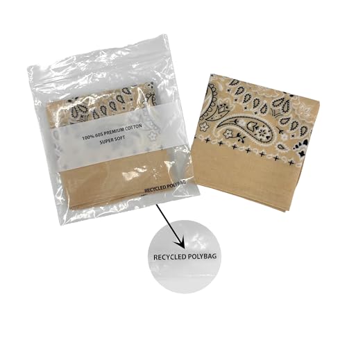 Single Pack Bandanas 60s Premium Cotton Soft Thin Handfeel Large Handkerchief for Men and Women - color: Beige