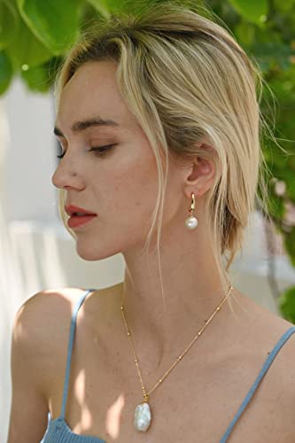 Gold Plated Huggie Hoop Earrings with Charms Fashion Pearl Drop Dangle Earrings for Women Handmade Karma Circle Jewelry for Ladies Lightweight Pearl Earrings on Christmas - color: open hoop
