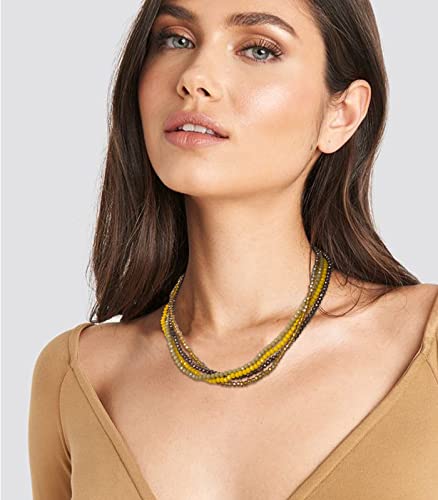 Noessla Beaded Statement Necklaces for Women Layered Chunky Bead Necklace Fashion Costume Jewelry Gifts for Mom - color: 029-Yellow