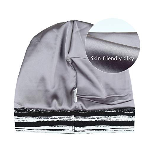 Adjustable Satin Lined Sleep Cap for Dreadlocks Curly Hair Large Head-Stay On Overnight - color: Coffee