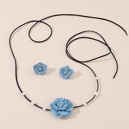 Large Denim Earrings for Women Blue Boho Westen Flower Dangle Earrings Trendy Birthday Christmas Jewelry Gift - color: A-Flower Set