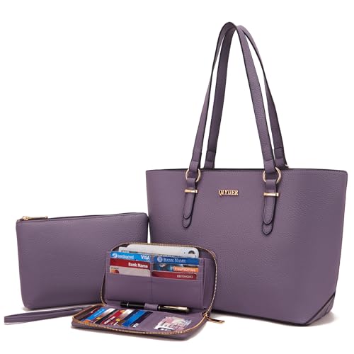 Purses And Wallets Set For Women Work Tote Satchel Handbags Shoulder Bag Top Handle Totes Purse With Matching Wallet - color: A58-3pcs/Set Purple