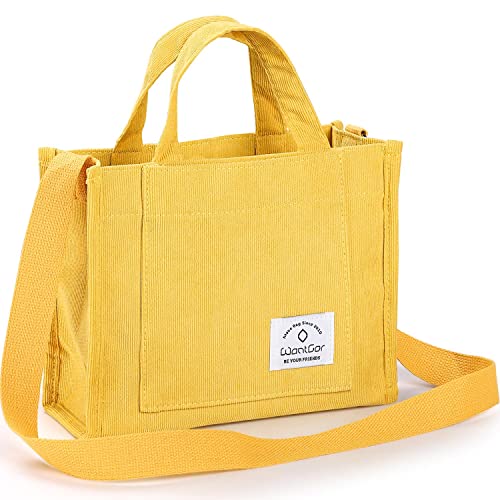 WantGor Tote Bag for Women, Corduroy Crossbody Bags Shoulder Handbag Small Satchel Hobo Bag Purse - color: Yellow