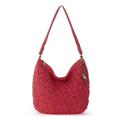 The Sak Sequoia Hobo Bag - Hand Crochet Large Women's Purse for Everyday & Travel - Durable Handbag & Tote With Zipper Pocket - color: Scarlet Primrose Straw