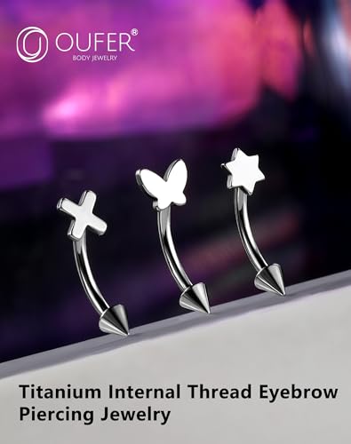 OUFER Rook Piercing Jewelry, G23 Solid Titanium Eyebrow Rings, Heart Vertical Labret Lip Jewelry, 16G Curved Barbells, Daith Rook Earrings for Women Men - color: Cross, size: 16G 8mm