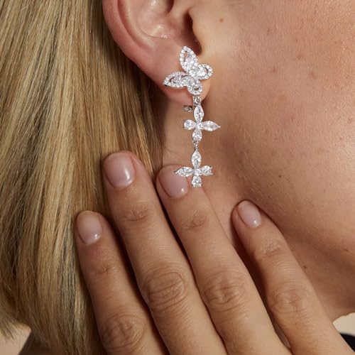 Awinesn Clip on Earrings for Women 925 Sterling Silver Plated Cubic Zirconia Long Tassel Dangle Drop Earrings Non Pierced Earrings for Women Jewelry Gifts Wedding Party - color: butterfly 2