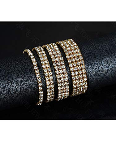 Zealmer Sparkle Multicolor Rhinestone Stackable Stretch Bracelets for Women - color: 4pcs Pack Gold