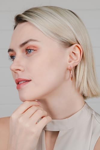 Hoops & Loops 925 Sterling Silver Diamond-Cut Hoop Earrings for Women, 2mm Textured Lightweight Click Top Hoops, 15mm 20mm 25mm 30mm, Silver 14k Yellow Gold & Rose Gold Flash Plated - color: Rose Gold - 30mm (1.2'')