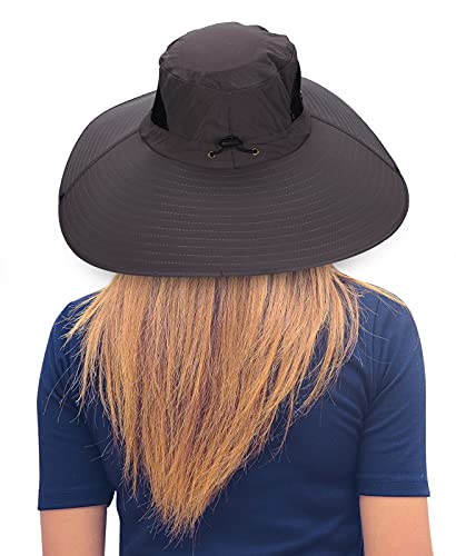Leotruny Women Super Wide Brim Sun Hat UPF50+ Waterproof Bucket Hat for Fishing, Hiking, Camping - color: C03-dark Gray