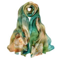100% Mulberry Silk Women's Neck Silk Scarf-Lightweight Shawl,FLoral Print Beach Silk Wrap-Scarves for Photography - color: Blue Green