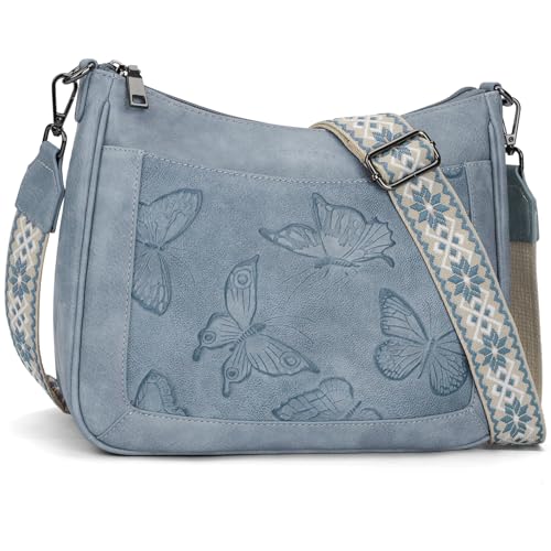 KITEVIUN Crossbody Bags for Women Trendy, Vegan Leather Medium Butterfly Hobo Purse, Women's Shoulder Handbags - color: 03-blue
