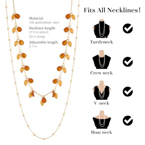 BULINLIN Layered Long Necklaces for Women Long Beaded Chain Necklace CostumeJewelry Mothers Day Gifts for Mom - color: Brown