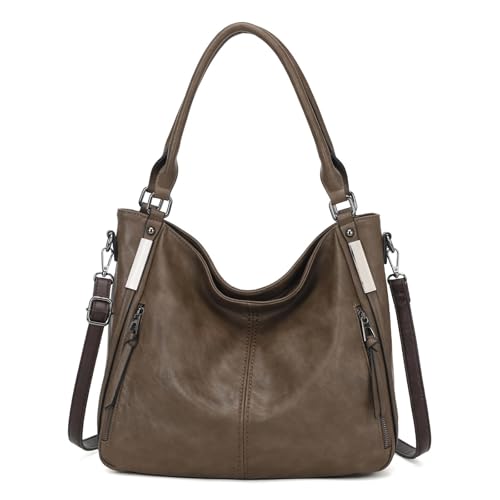 Shoulder Handbags for Women Large Soft Casual PU Leather Hobo Tote Purses - color: Khaki