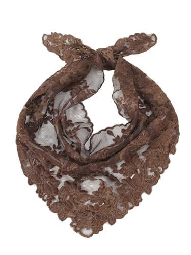 SweatyRocks Women's Floral Embroidery Lace Triangle Hair Scarf Headband Sheer Hair Bandana - color: Chocolate Brown, size: One Size
