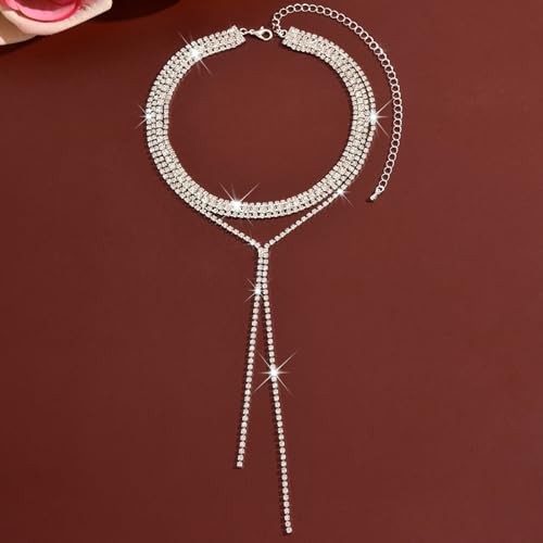 Boho Layered Necklaces for Women Fashion Y Long Neckalce Statement Long Sweater Chain Necklace Black Shiny Choker Necklace Wedding Bridal - color: Style-A