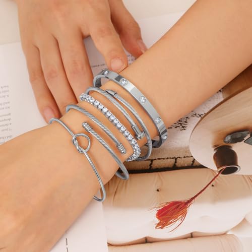 18 K Gold Plated Love Bangle Bracelet Stack Cuff Jewelry for Women Jewelry Set for Women Gift with Box - style: style13
