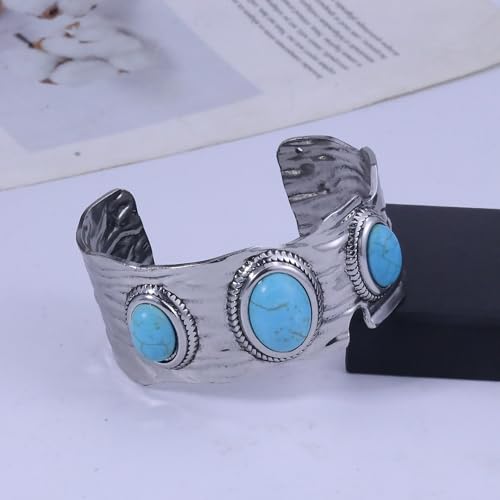 Western Bracelets for Women Vintage Chunky Turquoise Cuff Bracelet Turquoise Country Bracelets Adjustable Boho Cuff Bracelet Western Country Costume Jewelry Accessories - style: Silver Circle