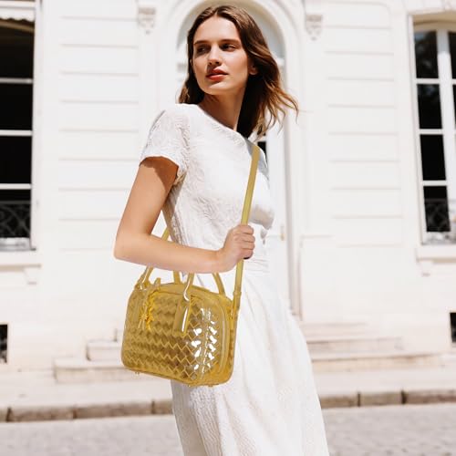 Women's Handmade Woven Top-handle Bag Fashion Leather Shoulder Handbag Crossbody Purse Woven Purse for Women - color: Gold