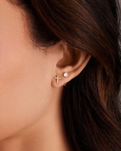 PAVOI 925 Sterling Silver Huggie Half Hoop Earrings | Hypoallergenic Minimalist Tiny Cartilage Earring - style: Round CZ