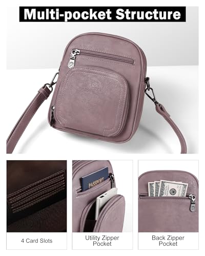 FADEON Small Purses for Women Crossbody Bags, Designer PU Leather Mini Cross Body Purse Travel Shoulder Bag Card Slots - color: Purple Retro Style