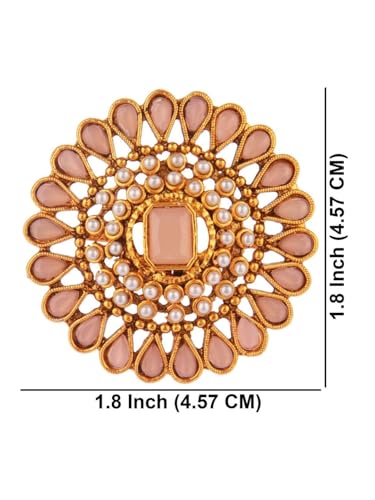 Efulgenz Indian Jewelry Rings for Women Antique Round Faux Pearl Crystal Bollywood Adjustable Big Finger Ring Fashion Party Statement Jewelry for Women - color: Peach