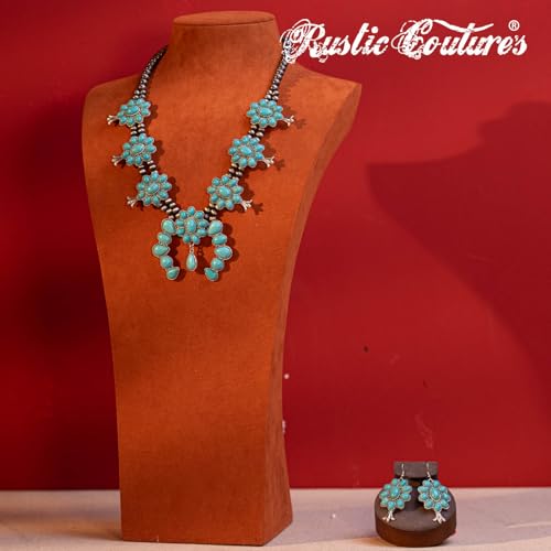 Montana West Rustic Couture's Western Jewelry Set for Women Cowgirl Vintage Western Necklace Earring - color: D-Turquoise