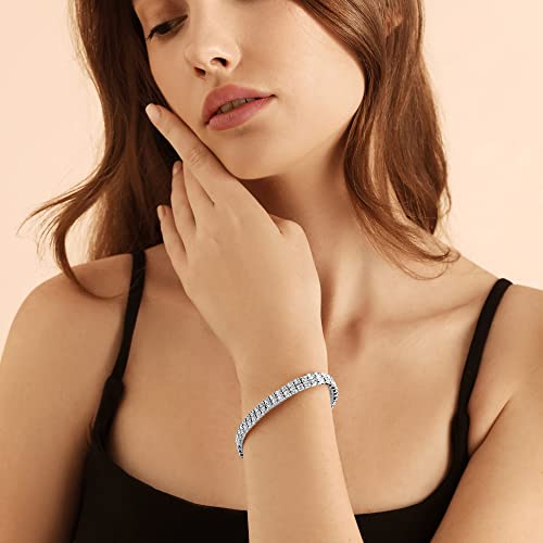 Zealmer Sparkle Multicolor Rhinestone Stackable Stretch Bracelets for Women - color: 2 Row Silver Bracelet