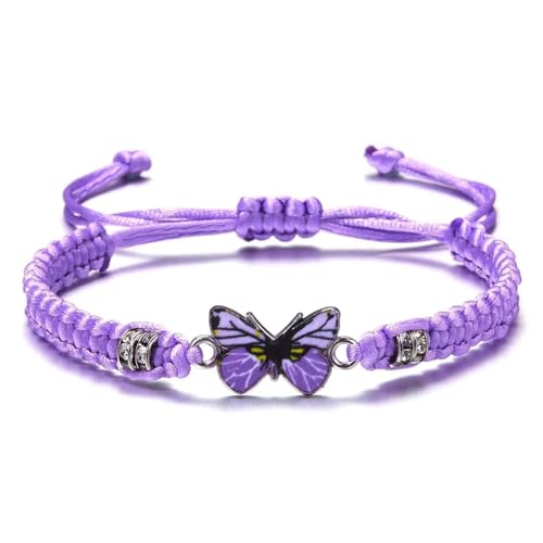 Butterfly Bracelets for Women Colorful Charm Woven Adjustable Strings Butterfly Bracelets Cute Handmade Boho Adjustable Braided Rope for Couple Women Friendship BFF Party Family Jewelry - color: purple